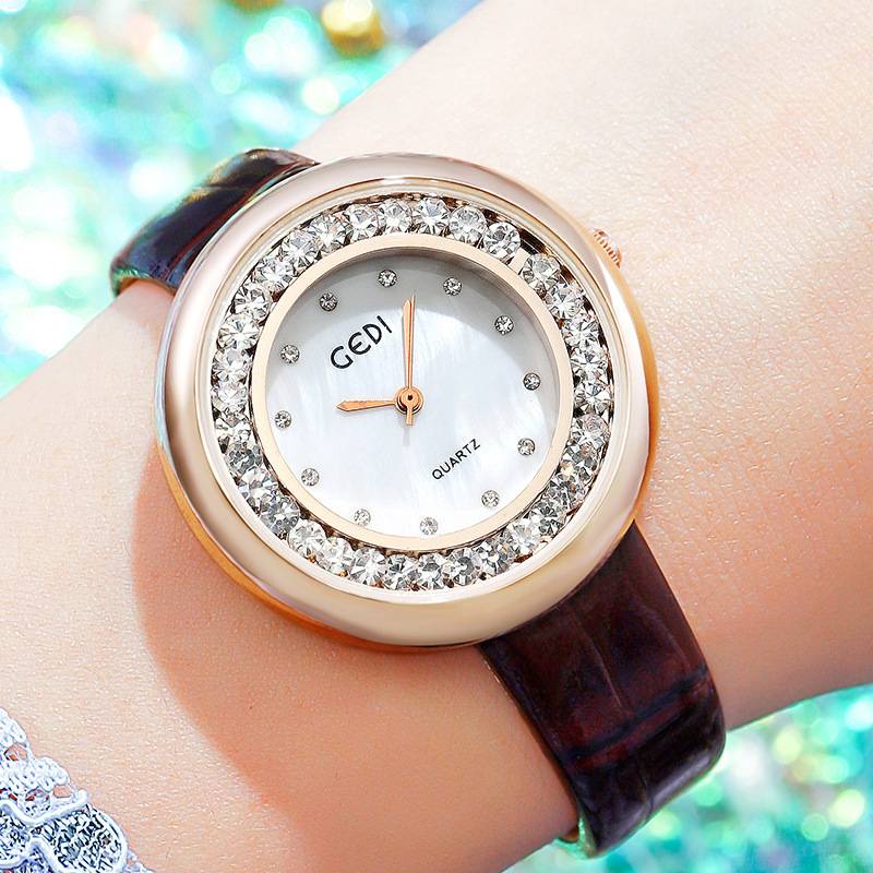 Đồng hồ nữ GEDI 2652 mặt số kim cương dây da thời trang xu hướng cổ điển