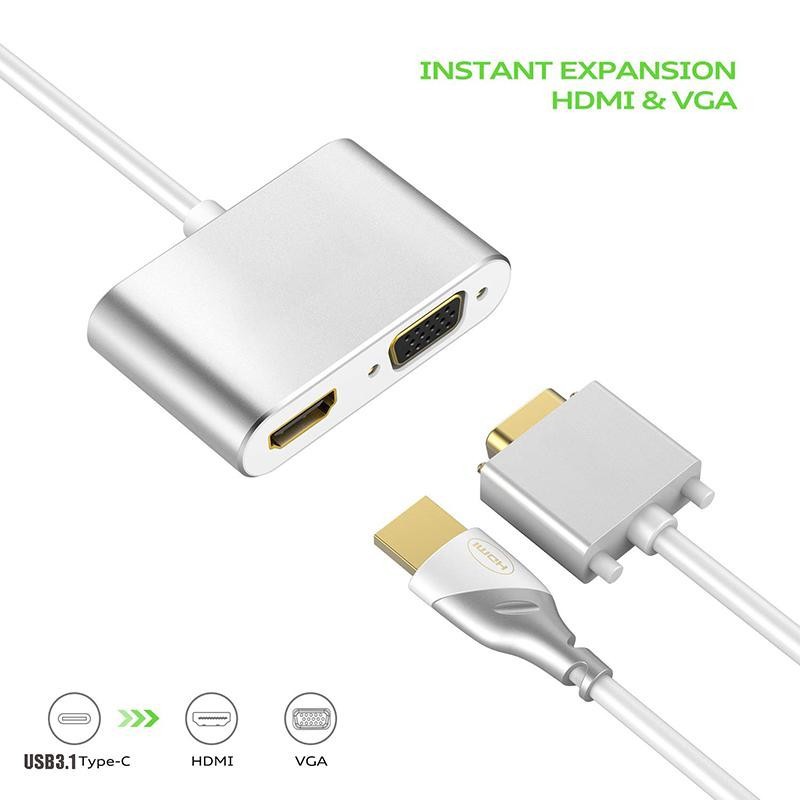 Cáp Chuyển USB Type C Sang HDMI + VGA 4K - Type-C To HDMI +VGA - type2