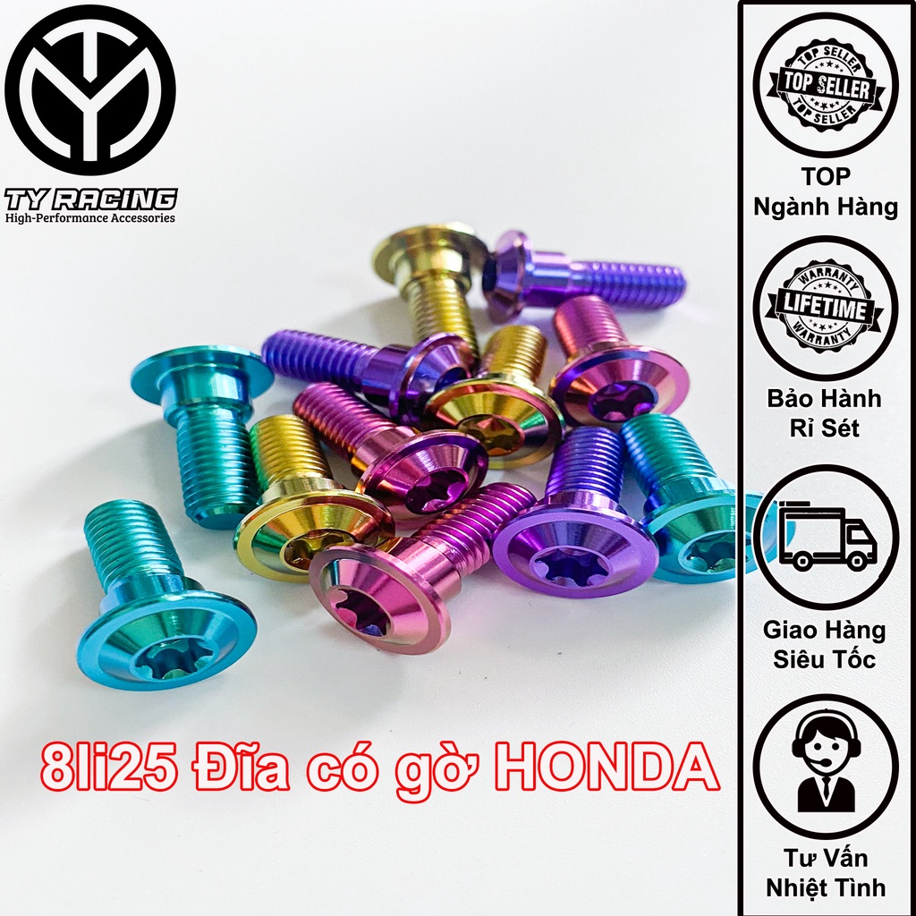 Ốc Titan Đĩa có gờ 8li25 gắn xe HONDA Chuẩn GR5 xịn - TY Racing