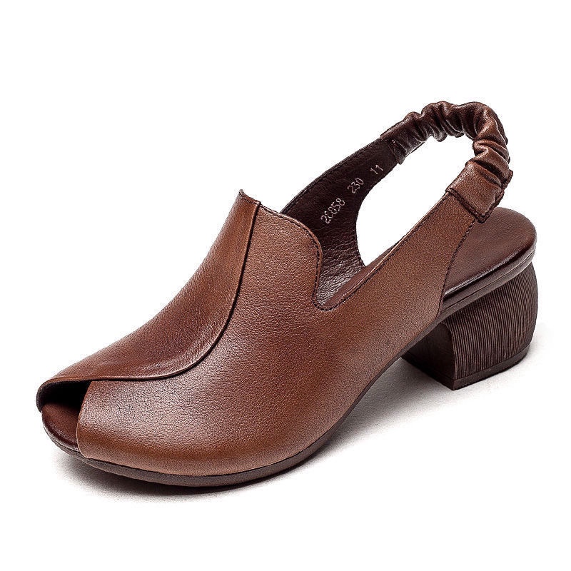 Giày Sandal Da Bò Thật Đế Dày Hở Mũi Phong Cách Retro Cho Nữ