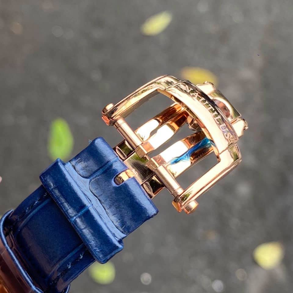 Đồng hồ Nam Pt vuông cơ Automatic size 40mm vành đá mặt xanh vỏ vàng gold và vàng hồng dây da