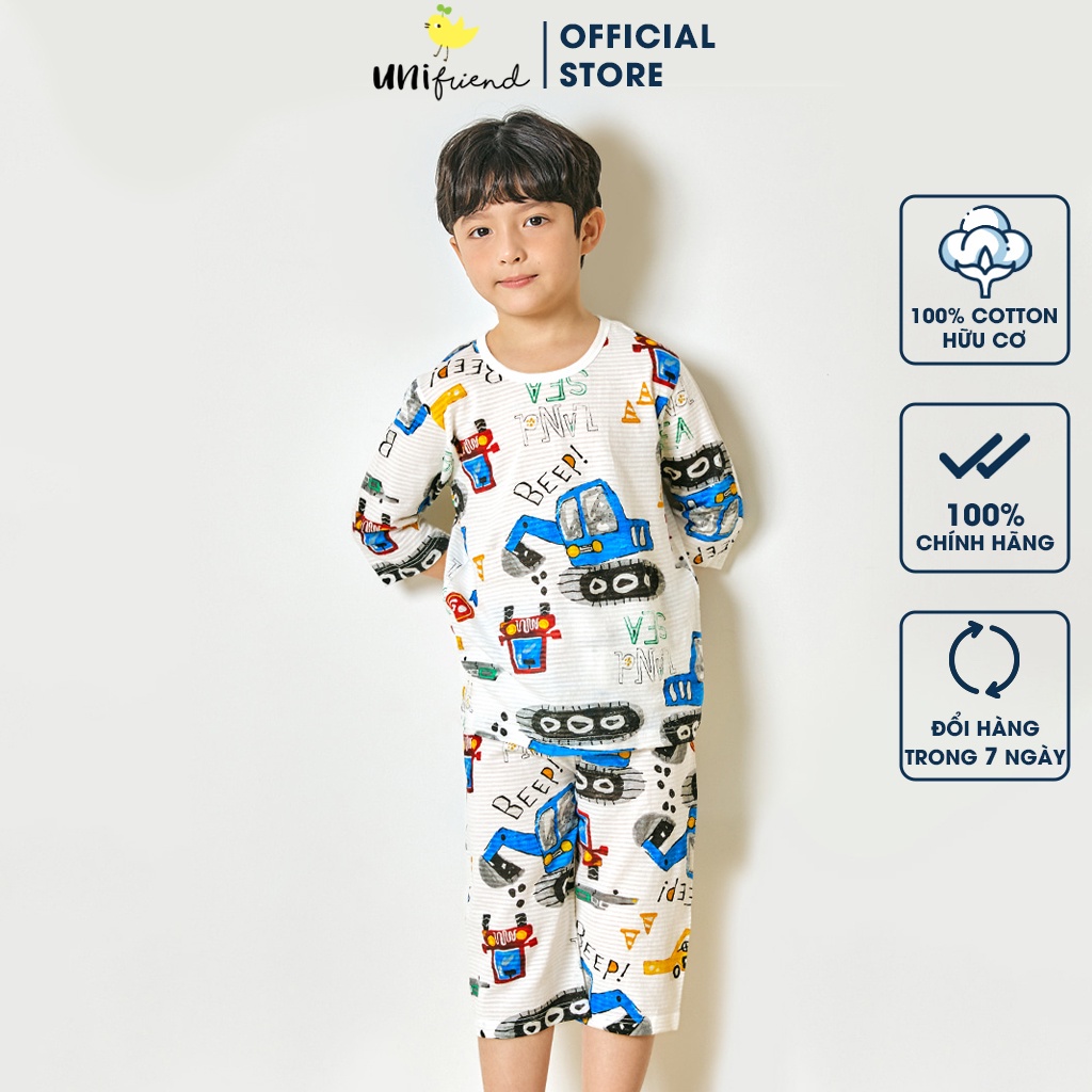 Đồ bộ lửng quần áo thun cotton giấy mặc nhà mùa hè cho bé trai Unifriend Hàn Quốc U2004