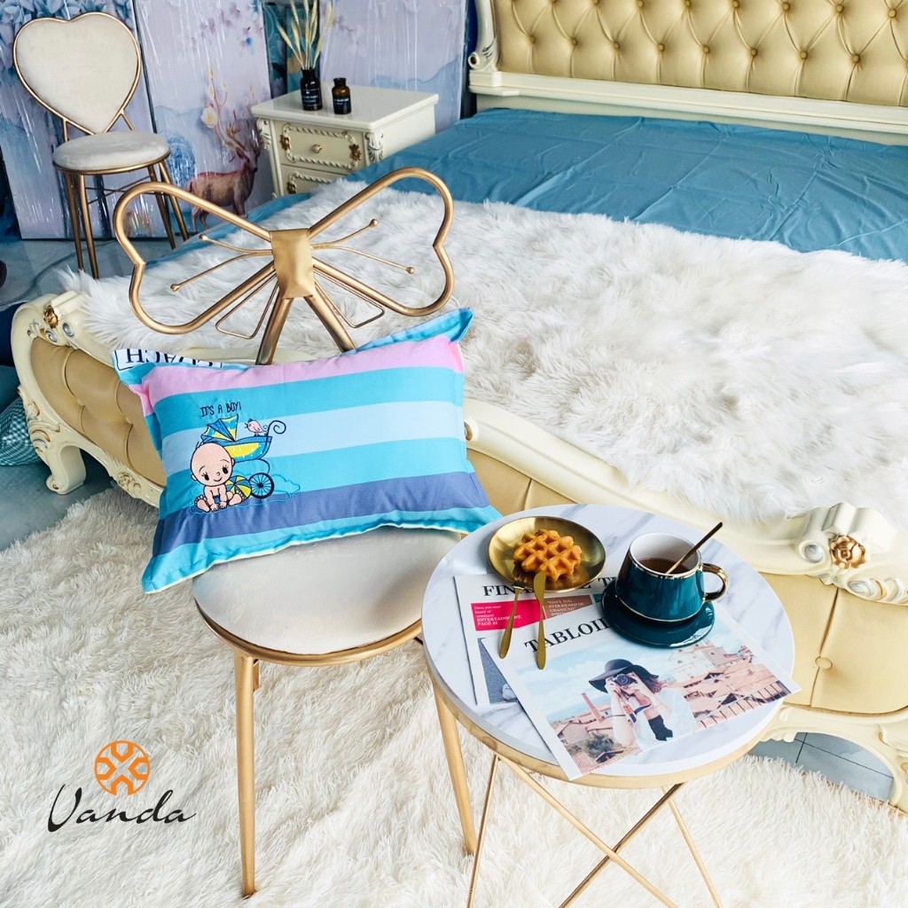 Ruột gối đầu bông gòn kháng khuẩn cao cấp kèm vỏ cotton thêu hình ngộ nghĩnh cho bé