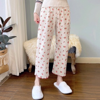 Quần dài nữ mặc nhà, ngủ vải xô cotton mềm nhẹ viền gấu nữ tính (C342)