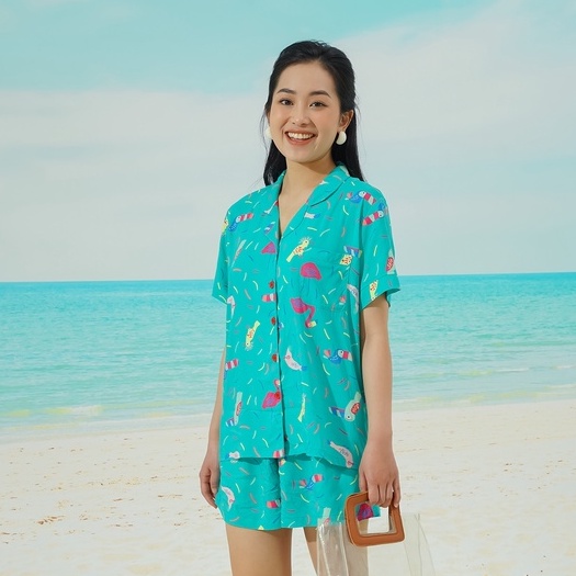 Bộ pijama nữ thời trang VT quần đùi áo cộc tay chất lanh B03.2211