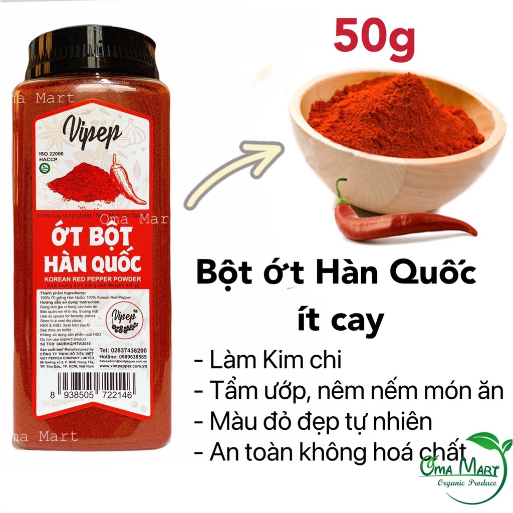 50g Bột ớt Hàn Quốc (ít cay, làm kim chi) Vipep