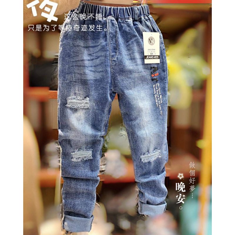 (size đại 30-44kg) Quần jean bé trai size đại dáng dài chất đẹp chuẩn form