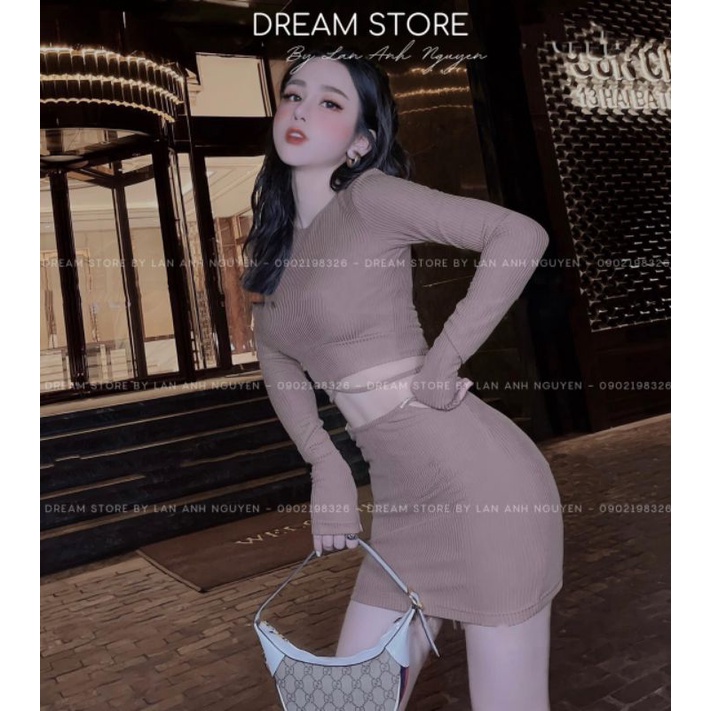 set ao dài tay chân váy ôm body cotton bozip siêu đẹp. TV109.