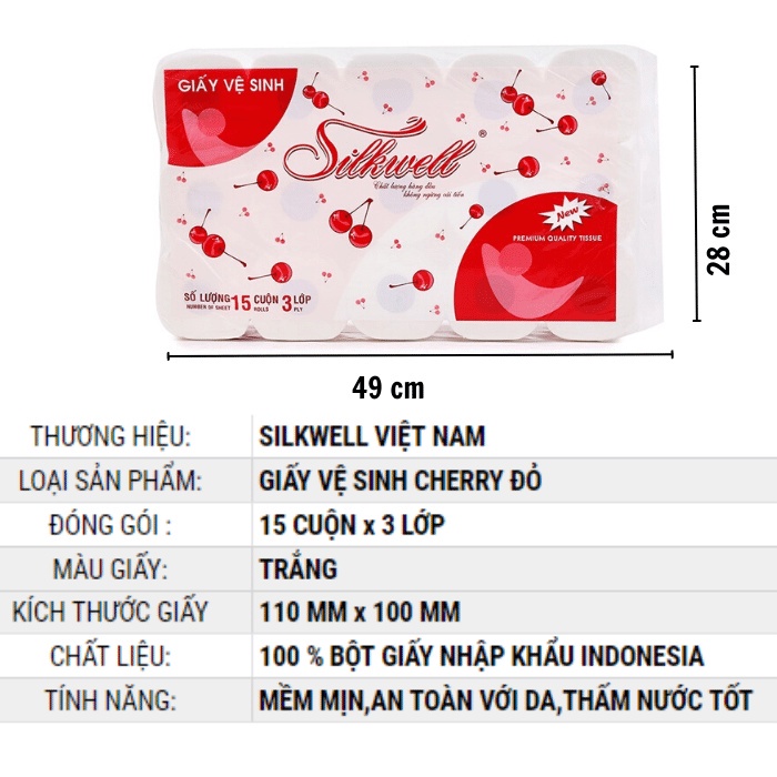 Giấy vệ sinh Silkwell 15 cuộn 3 lớp có lõi cao cấp chính hãng