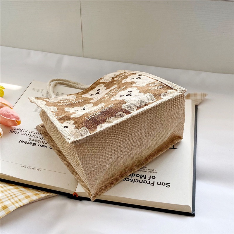 Túi Đựng Hộp Cơm Trưa Vải Canvas Cỡ Nhỏ Họa Tiết Hoạt Hình Xinh Xắn Cho Nữ
