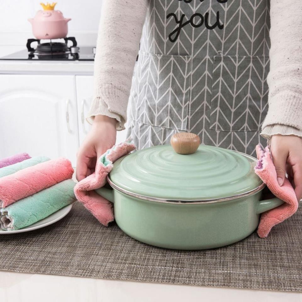 Set 10 khăn lau bếp, khăn lau đa năng 2 mặt siêu thấm, tiện lợi