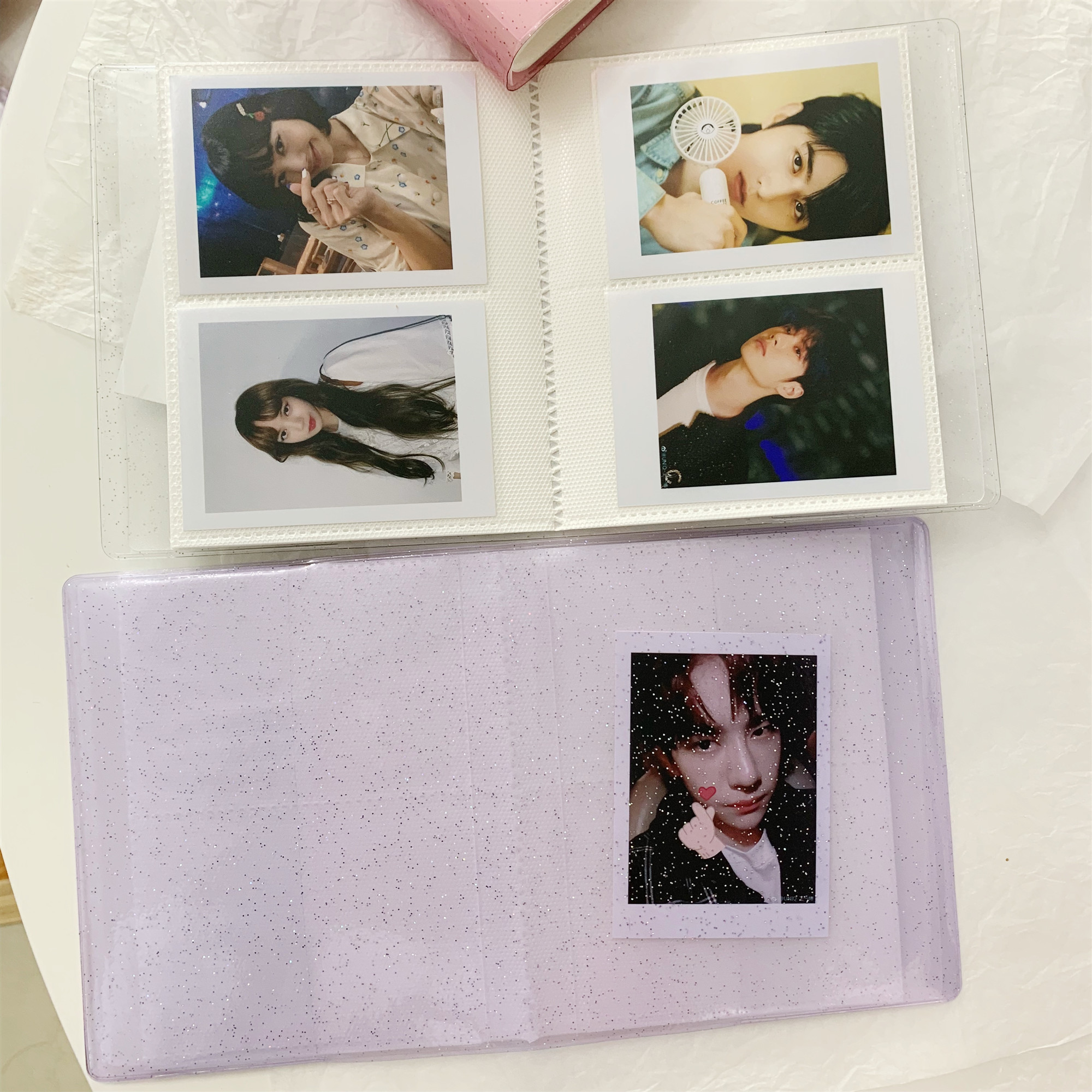 Album mini màu trong suốt phối kim tuyến đẹp mắt dùng đựng ảnh polaroid/danh thiếp 3 inch