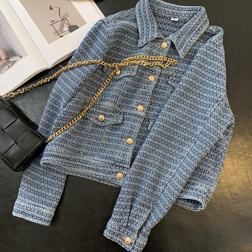 Áo Khoác Denim Dáng Rộng In Chữ Màu Sắc Tương Phản Thời Trang Mùa Thu Cho Nữ