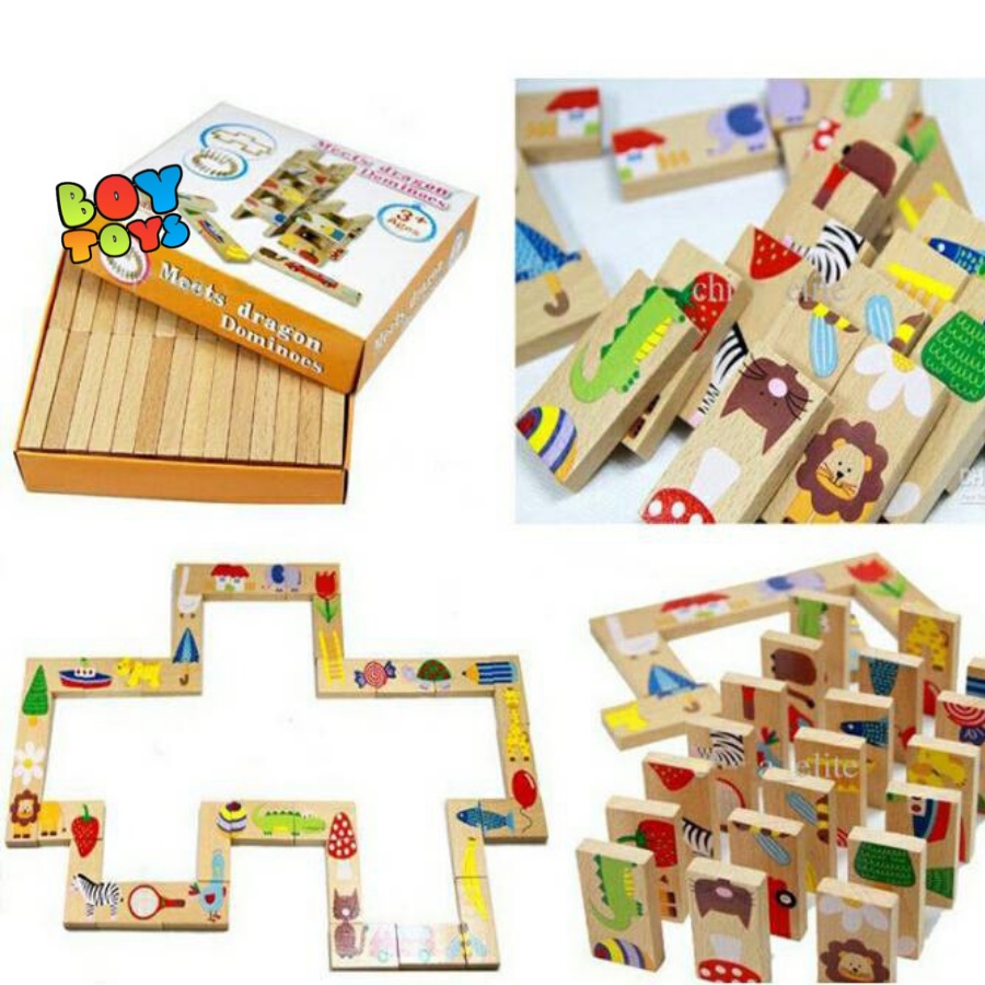 Bộ đồ chơi domino nối đuôi Meets Dragon 28 thanh gỗ để trẻ vui chơi