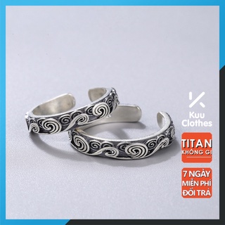 Nhẫn Nam Hình Vân Mây Cloudy Ring Kuu Clothes Thời Trang Basic Màu Bạc Đẹp Cao Cấp - Nhẫn Nam Thép Titan Không Gỉ