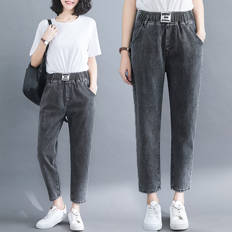 B103 Quần bò dáng suông cạp chun kiểu dáng đơn giản cá tính