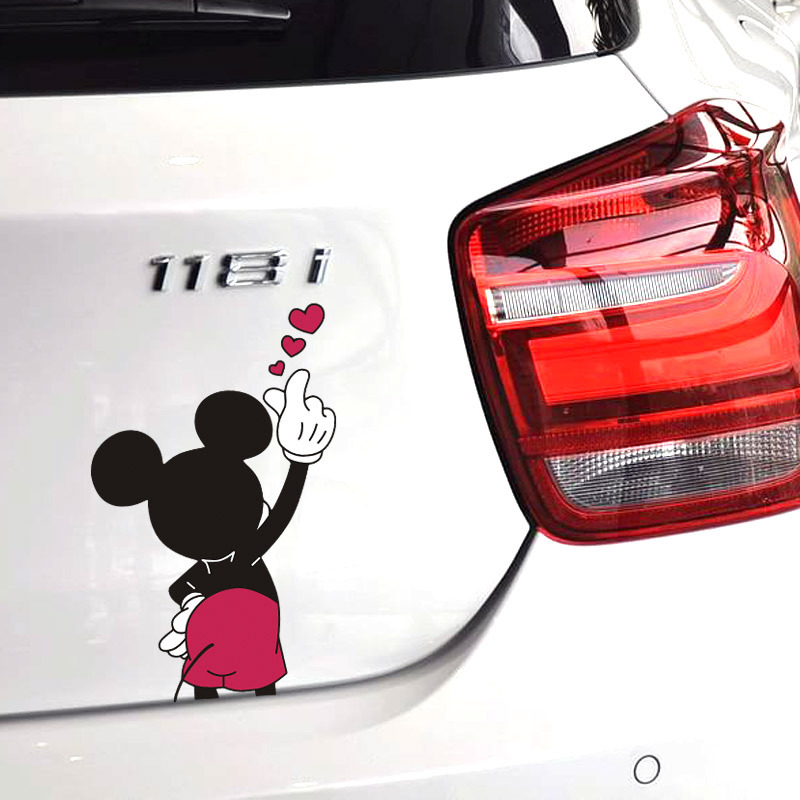 Miếng đề can dán xe hơi/mô tô phản quang hình chuột Mickey và trái tim dễ thương