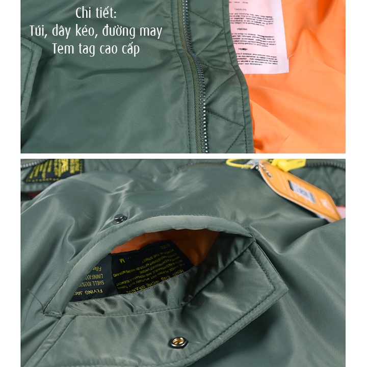 Áo khoác nam MA1 cổ điển chuẩn Pilot vải dù chần bông dày mặc ấm, không thấm nước - AK2106