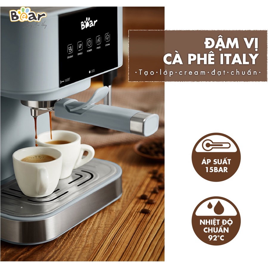 Máy pha cà phê Espresso Bear, máy pha cafe Espresso tự động áp suất 15Bar, kiểm soát nhiệt thông minh – Hàng hãng BH 18T