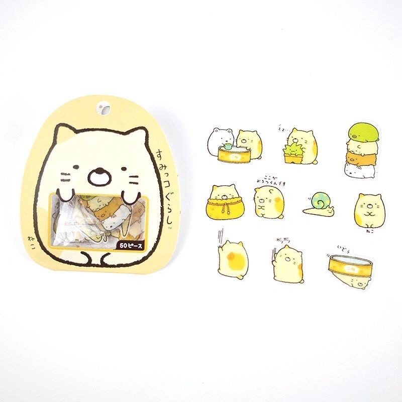 Set 50 miếng dán sticker DIY trang trí sổ dễ thương phong cách Nhật Bản
