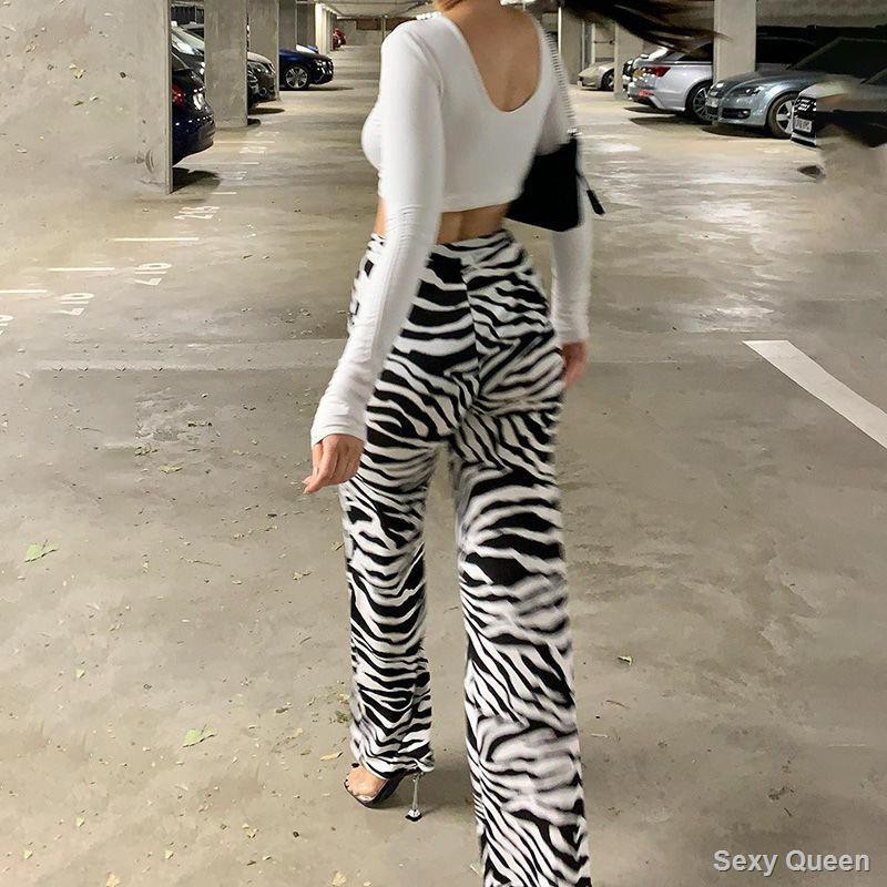 Street trend personality zebra pattern casual pants women s summer new slim and thin straight stiletto trousers all-match