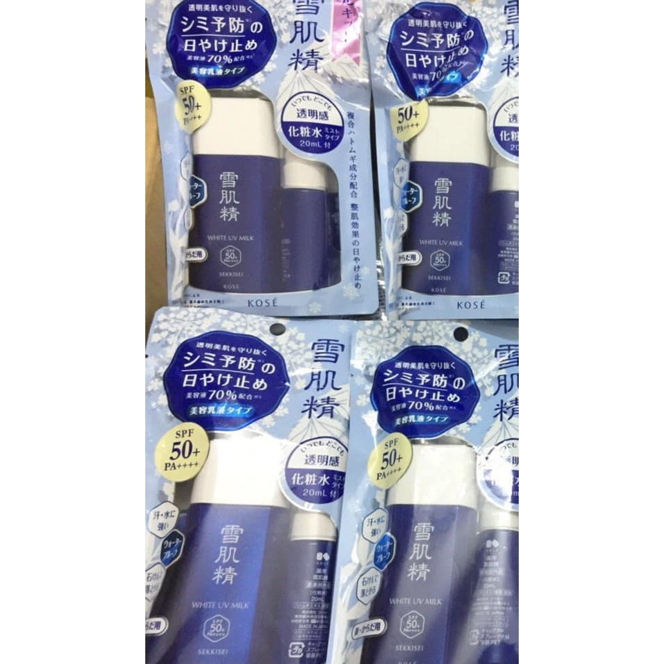 Set Kem Chống Nắng Kose White UV Milk 60ml + Lotion Kose Medicated Sekkisei 24ml