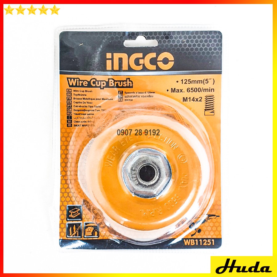 Ingco Chén cước thẳng 125mm 5inch Wire Cup Brush WB11251  JKL