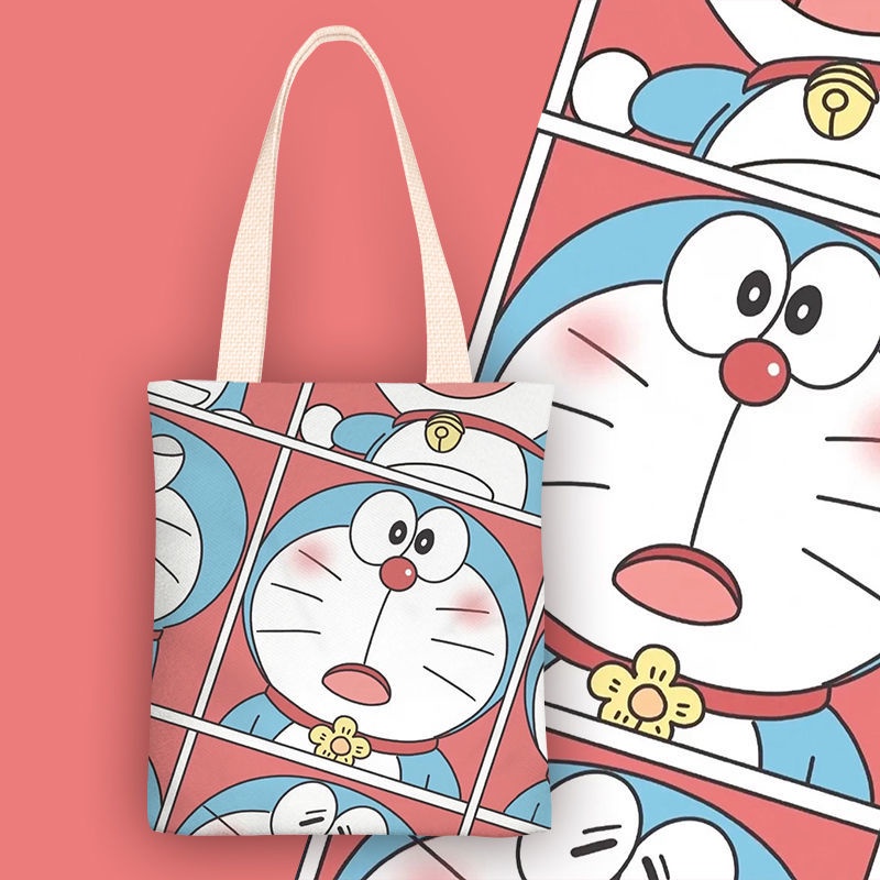 Doraemon cartoon canvas bag Túi vải túi một vai cô gái túi xách túi học sinh túi zipper túi túi môi trường