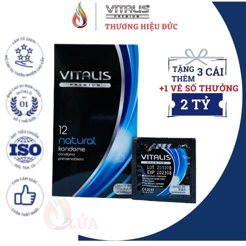 Bao cao su cao cấp Vitalis Natural - Siêu mỏng ôm sát vô hình - BCS kéo dài thời gian