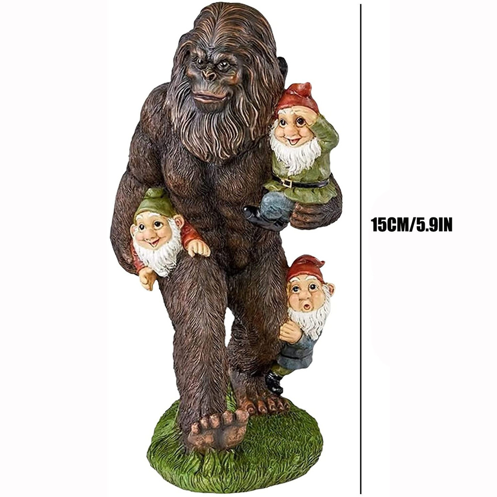 JANE Perfect Gift Bigfoot And Gnomes Figurine Resin Ornament For Outdoor Lawn Garden Decor Weather-proof 5.9 Inch Yeti Dwarf Statue Sculptures