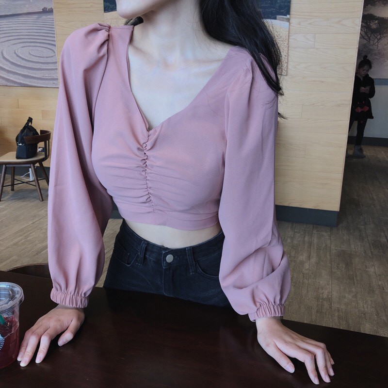 áo voan kiểu croptop nhúng ngực xinh GB09061