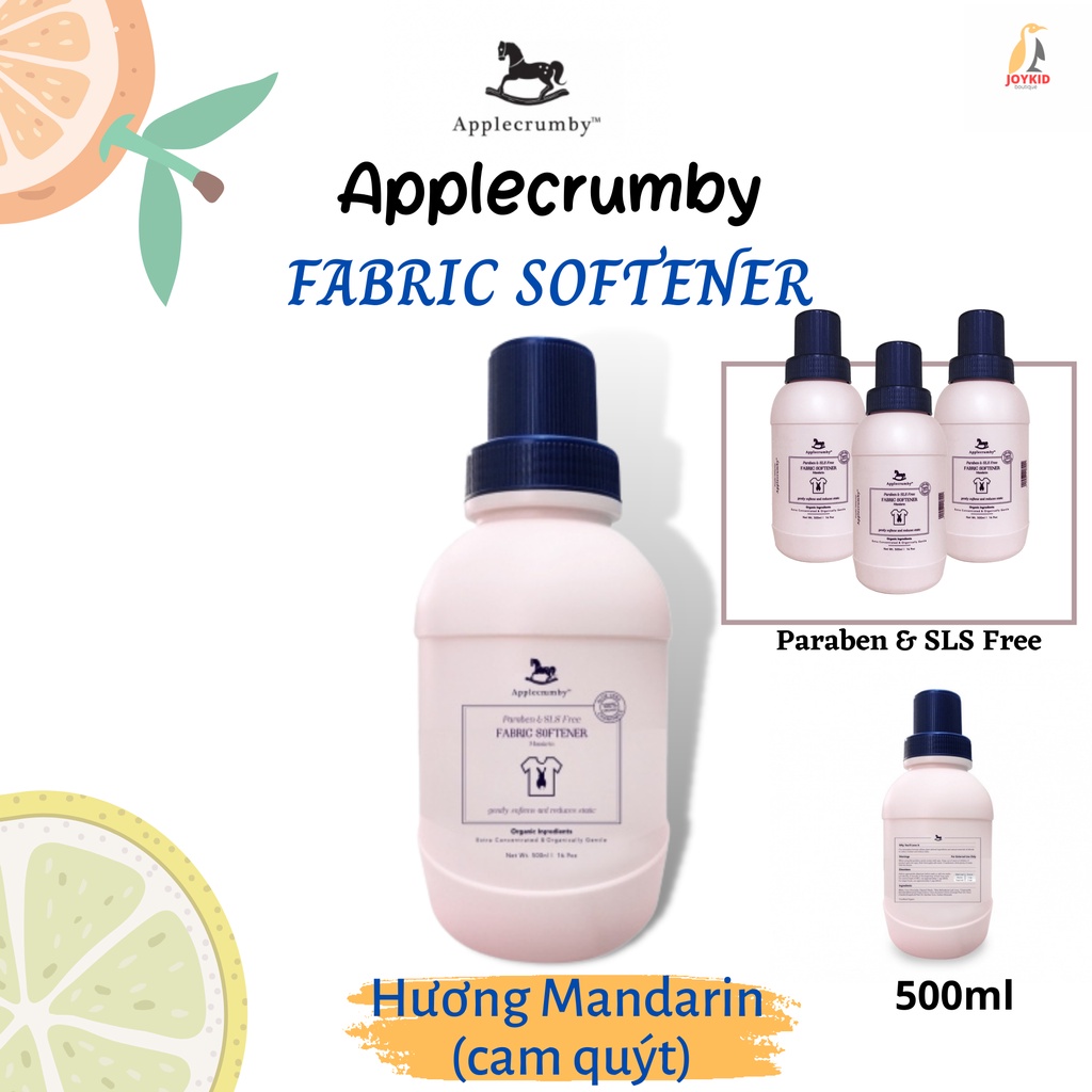 Nước xả vải Applecrumby Fabric Softener hữu cơ cho bé hương táo/hương cam quýt 500 ml