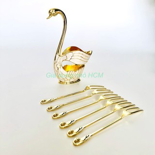 Bộ 6 nĩa kèm kệ thiên nga inox vàng