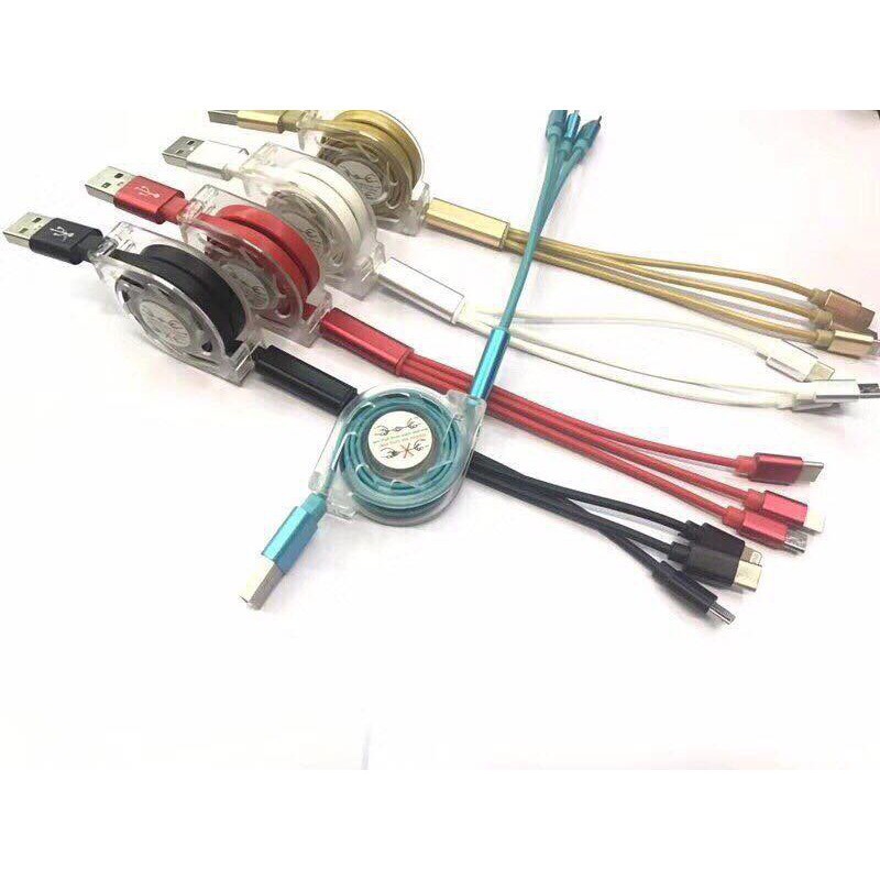 Cáp Sạc 3 đầu Sam sung,ip,Type C,dây rút ngắn lại gọn gàng (ảnh thật)