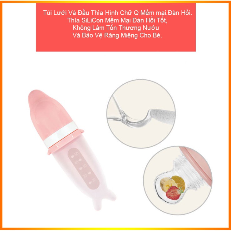 Bình thìa ăn dặm silicone siêu mềm 50ml (1 núm thìa 1 núm nhai ăn dặm hỗ trợ bé ăn dặm hiệu quả)