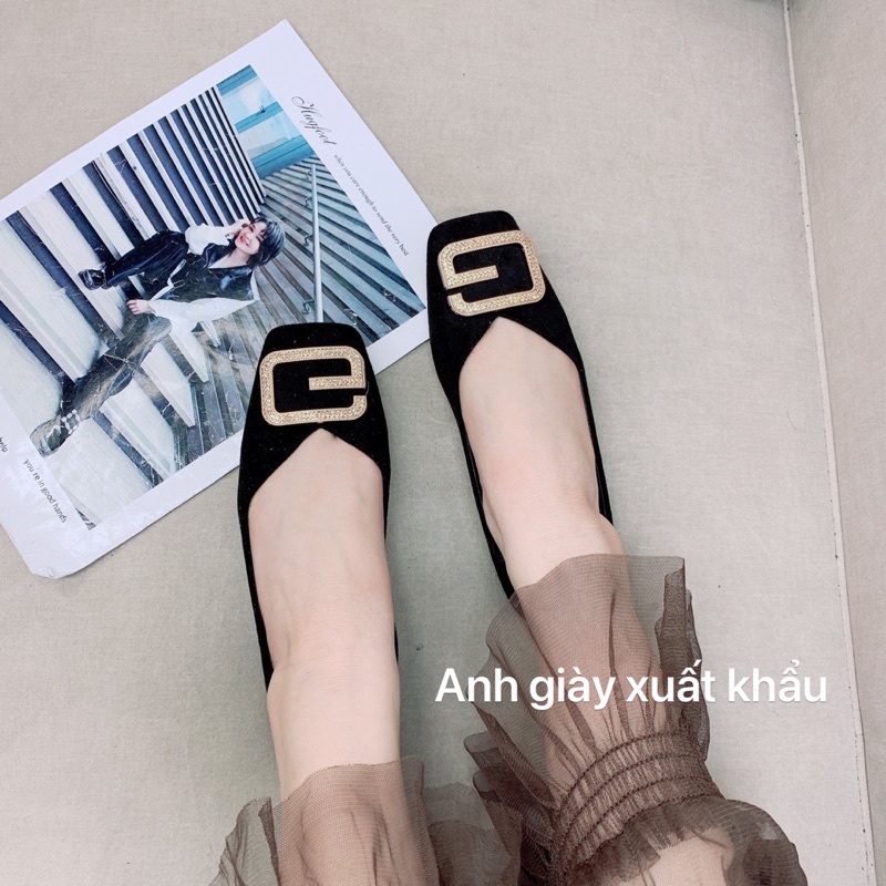GB42- Giày bệt, búp bê mũi vuông da lộn đế cao su dẻo khoá chứ G đá vàng( ảnh thật, kèm video)