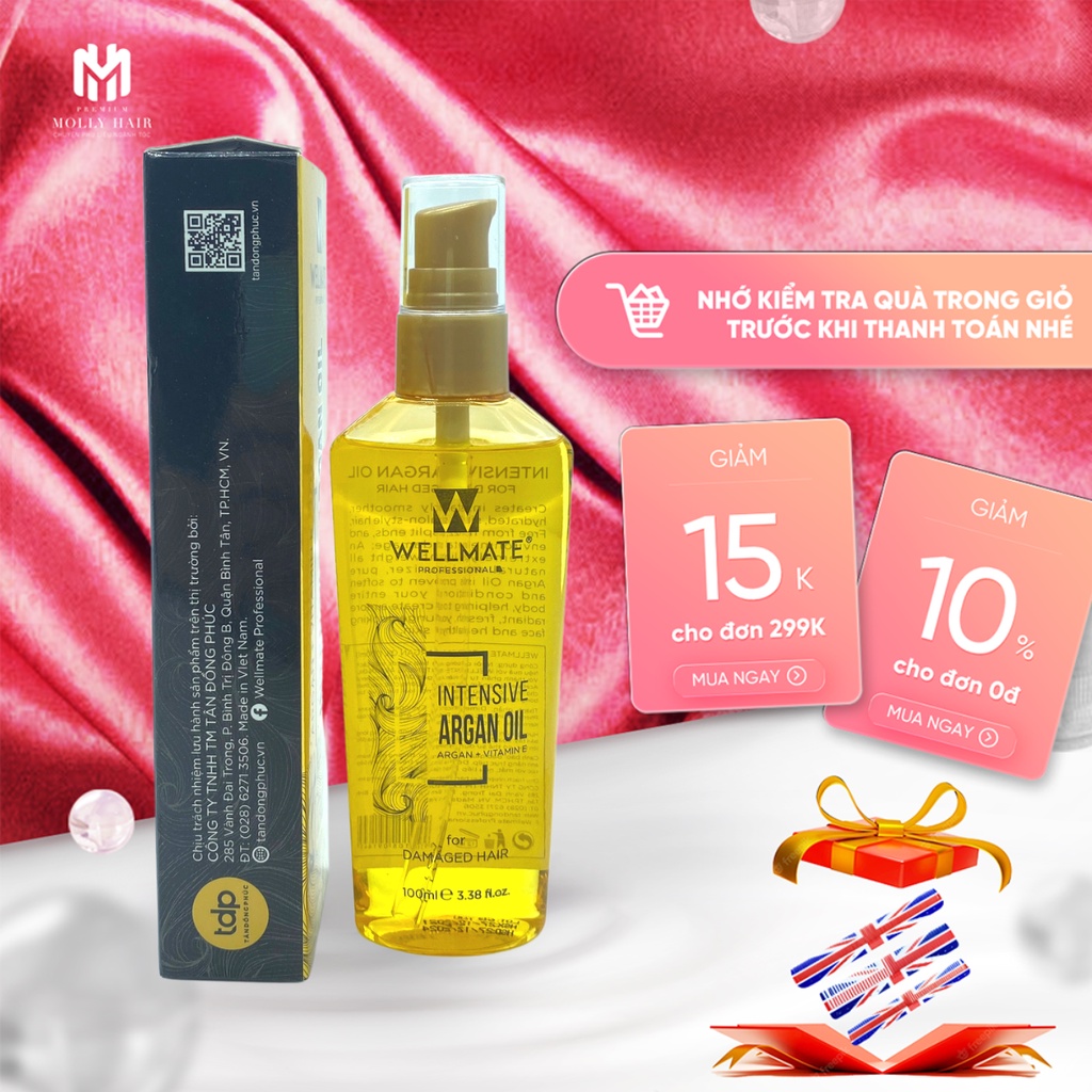 Tinh Dầu Phục Hồi Tóc Wellmate MollyHair Keratin Argan Oil, sử dụng trong lúc tóc ướt hiệu quả bóng mượt 24h