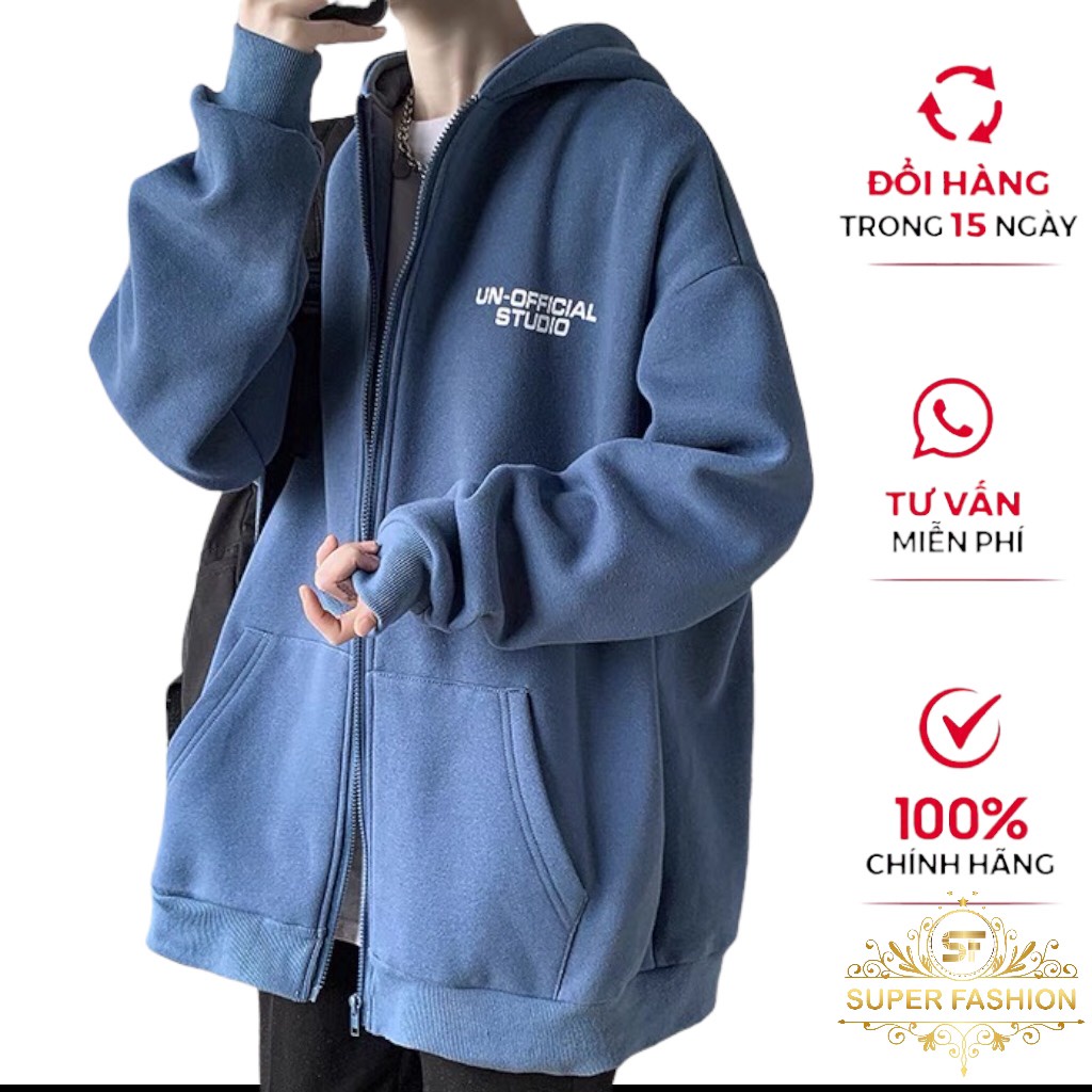 Áo khoác nam hoodie nỉ ngoại form chuẩn hoạ tiết chữ có mũ khoá kéo thoáng mát[SUPER FASHION]