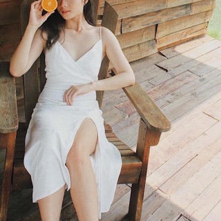Đầm maxi nơ lưng xẻ tà