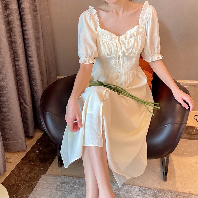 Đầm Công Chúa Tay Phồng Cột Dây Eo Phong Cách Ngọt Ngào Thời Trang Mùa Hè Hàng Mới