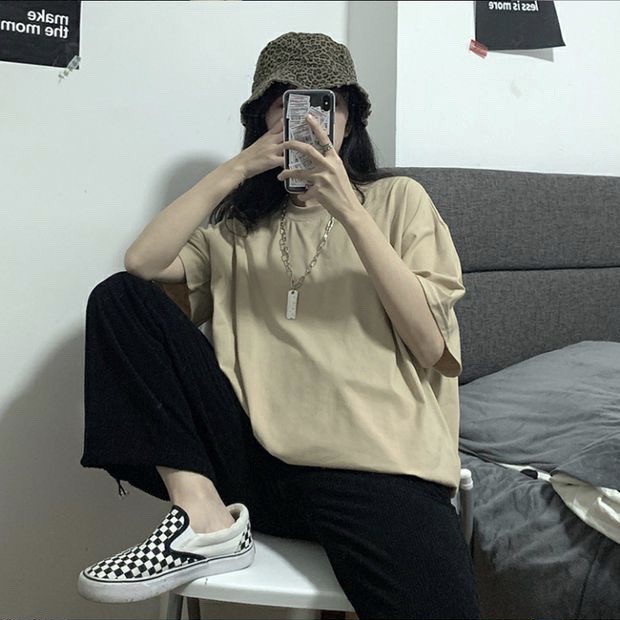 Áo thun tay lỡ trơn ⭐ Nude ⭐ phông Unisex nam nữ tee oversize form rộng pull Ulzzang Streetwear Hàn Quốc vải mềm