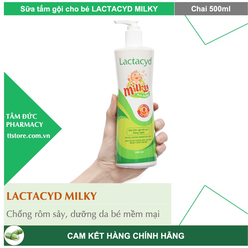 LACTACYD MILKY [Chai 250ml/500ml] - Sữa tắm gội trẻ em Lactacyd em bé - giảm rôm sảy, hăm kẻ, giúp da bé mịn màng