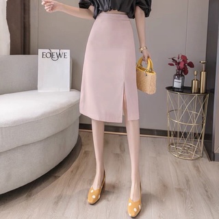 Chân váy chữ A công sở xẻ trước dài đến gối khoá kéo chắc chắn