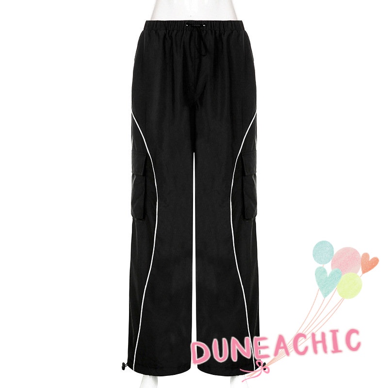 DUNEA Quần thể thao lưng cao dáng rộng phối dây rút cá tính dành cho nữ