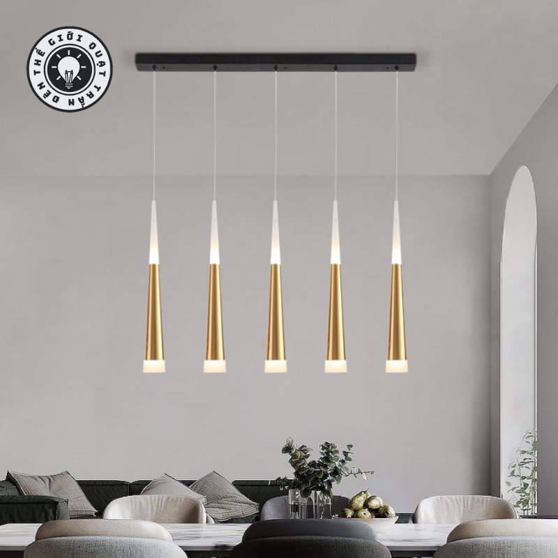 Đèn thả 5 ống vàng ánh sáng ấm Thegioiquattranden hiện đại sang trọng trang trí phòng, bàn ăn (Bảo hành 2 năm)