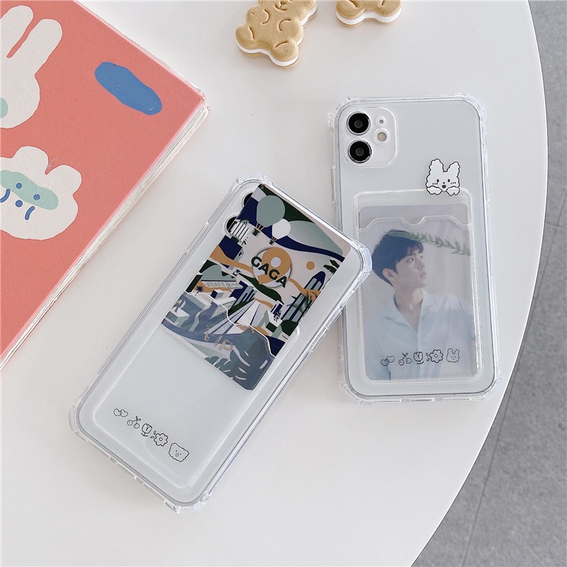 Ốp Điện Thoại TPU Mềm Dạng Ví Hình Gấu/Thỏ Hoạt Hình Có Ngăn Đựng Thẻ Cho Iphone 7 8 Plus X XR XS MAX 13 12 Pro 11