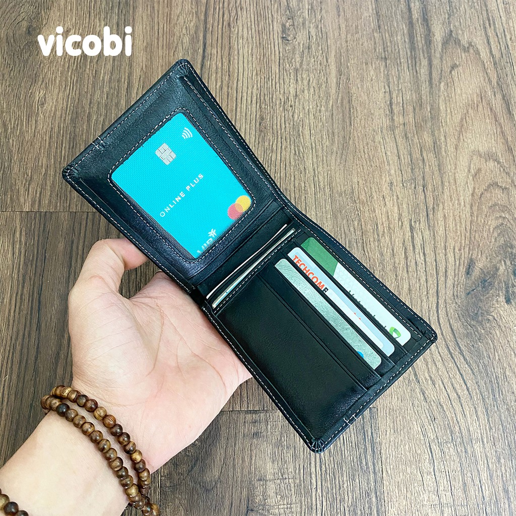 Bóp Ví Nam Ngang Da Bò Mềm Vicobi, đựng thẻ Name Card ATM, CMND, GPLX cà vẹt bằng lái mới cũ, được gia công tại Việt Nam