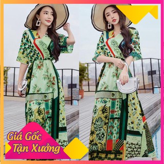 Đầm xoè  eo bo thun hoạ tiết sang trọng DX10 chất vải silk mềm mát đầm đi biển, đầm  đi dạo phố, đầm đi chơi đầm đi biển