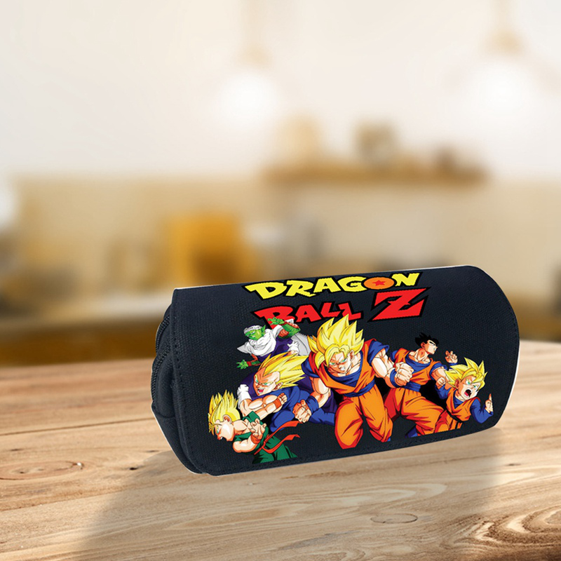 Túi đựng bút canvas phối khóa kéo đôi họa tiết anime Dragon Ball theo phong cách mùa thu