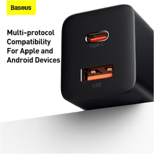 Củ sạc Baseus 2 cổng, Củ Sạc 30W Baseus Super Si Pro sạc nhanh 2 cổng Type C + USB, Hỗ Trợ PD3.0, QC3.0, nhỏ, chân gập